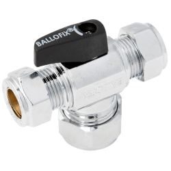 Kulventil med vred T-rör förkromad 15 mm, Ballofix
