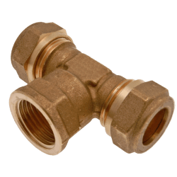 T-rör 2 kopplingar x invändig mässing 22 mm x R15 x 22 mm