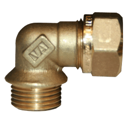 Vinkel 1 koppling x utvändig mässing 12 mm x R15, Vatette