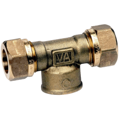 T-rör 2 kopplingar x invändig mässing 15 mm x R15 x 15 mm, Vatette