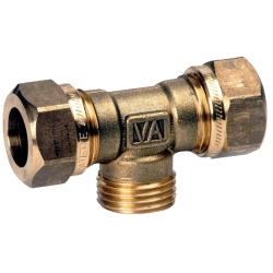 T-rör 2 kopplingar x utvändig mässing 12 mm x R15 x 12 mm, Vatette