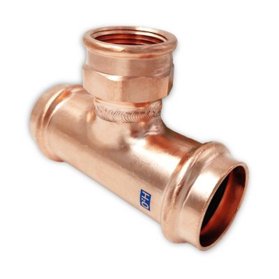 T-rör invändigt avstick 2 muffar koppar V-press 18 mm x R15 x 18 mm