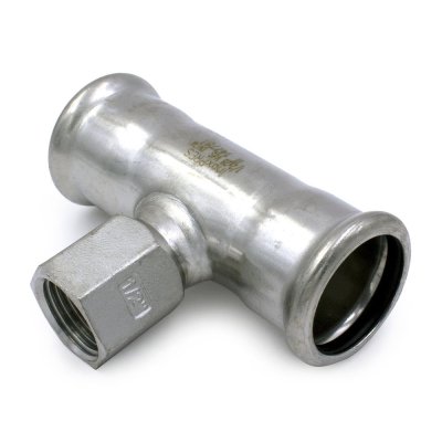 T-rör invändigt avstick 2 muffar rostfri M-press 54 mm x R15 x 54 mm