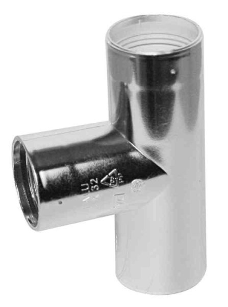 Zoom bild av T-rör Falu Vulk 73315 med 3 muffar krom PP 32 mm, Faluplast