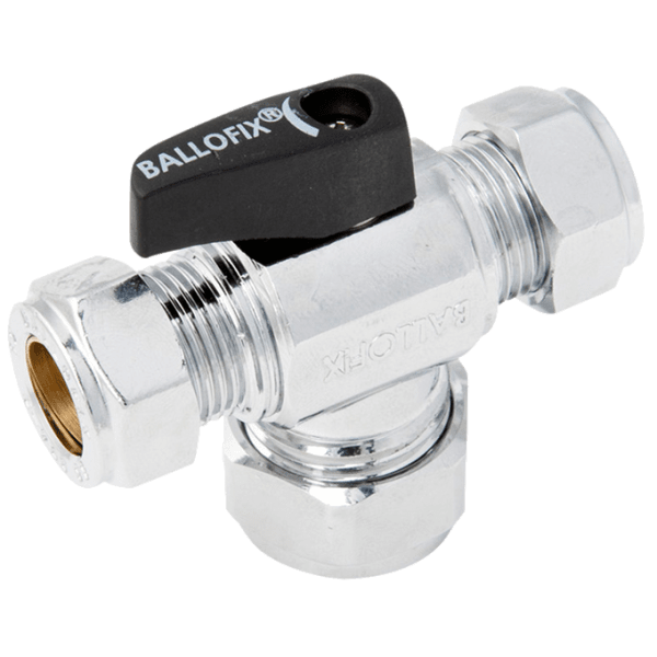 Zoom bild av Kulventil med vred T-rör förkromad 15 mm, Ballofix