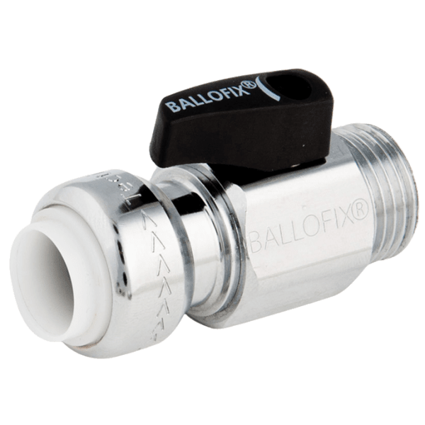 Zoom bild av Kulventil med vred förkromad push x utvändig 15 mm x R15, Ballofix