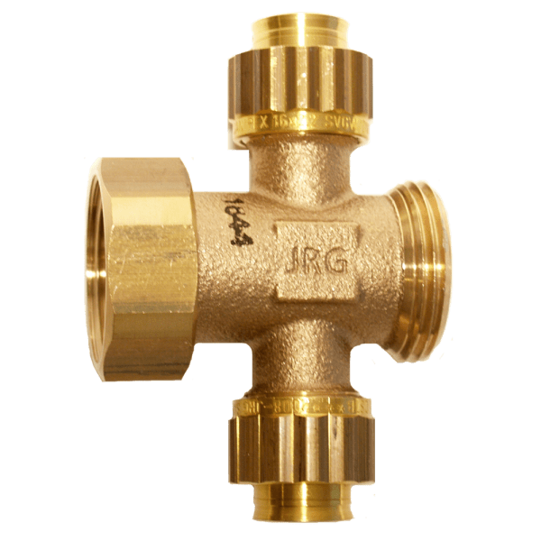 Zoom bild av Tappvattenfördelare kors 1+1 uttag kongrepp x löpmutter x utvändig 16x2,2 mm x 1" MN, Sanipex