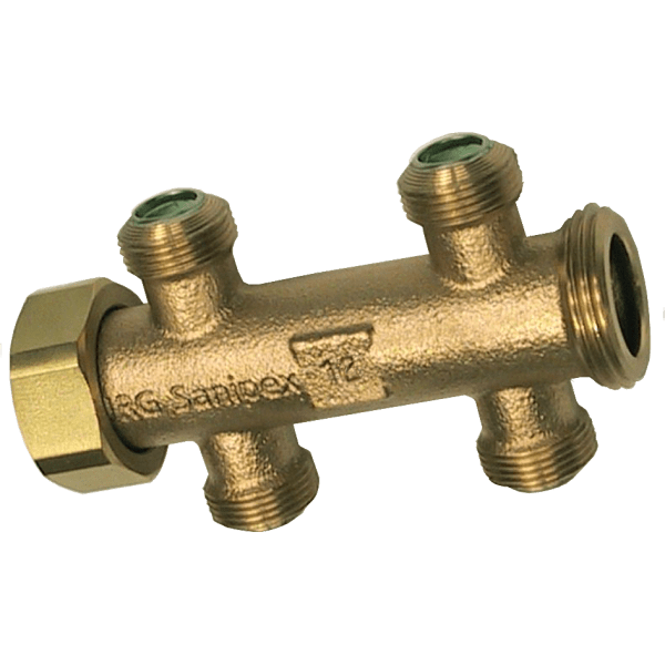 Zoom bild av Tappvattenfördelare kors 2+2 uttag kongrepp x löpmutter x utvändig 16x2,2 mm x 1" MN, Sanipex