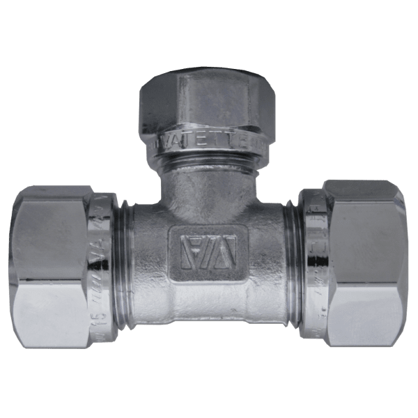 Zoom bild av T-rör 3 kopplingar förkromad 22 mm x 22 mm x 22, Vatette