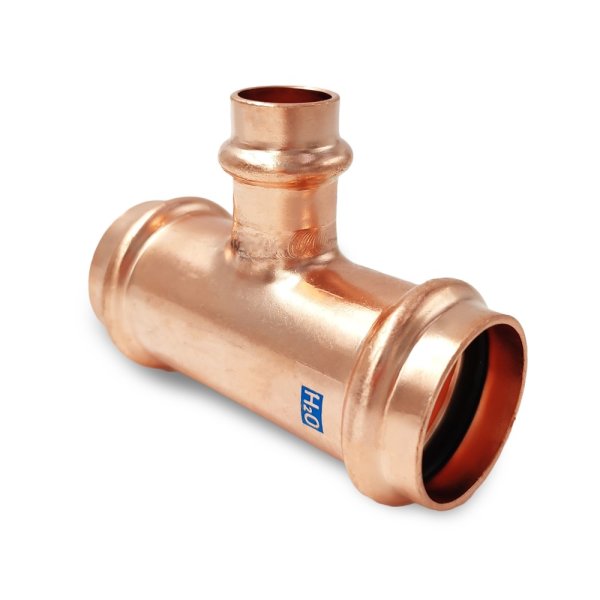 Zoom bild av T-rör reducerande 3 muffar koppar V-press 22 mm x 15 mm x 22 mm