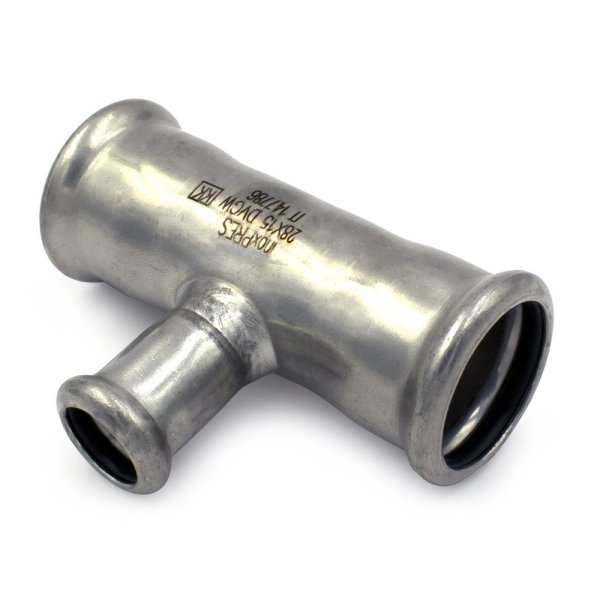 Zoom bild av T-rör reducerande 3 muffar rostfri M-press 76,1 mm x 22 mm x 76 mm