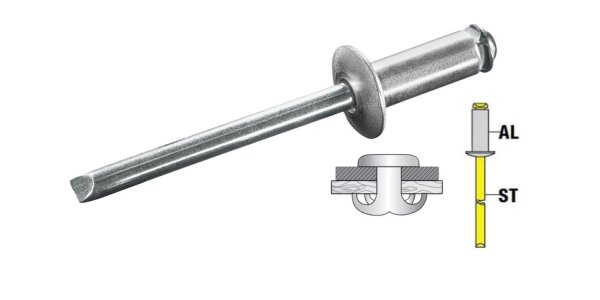 Zoom bild av Popnit STAR alu/stål 3,2 mm x 8 mm 1000 st, GOEBEL